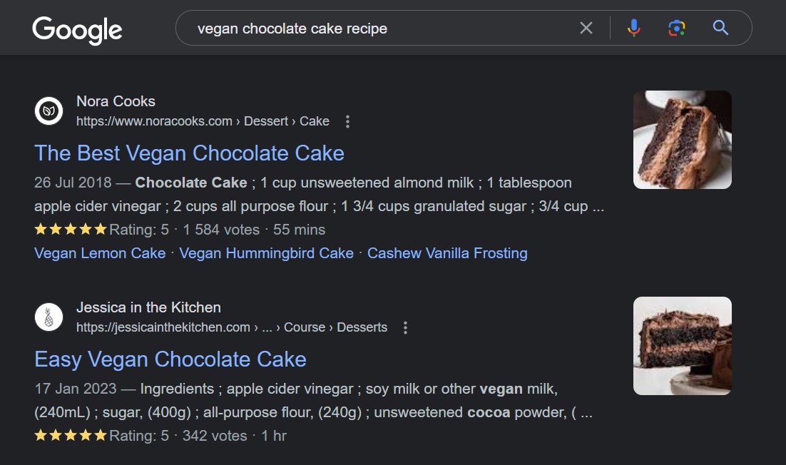 vegan chocolate cake recipe rich snippet